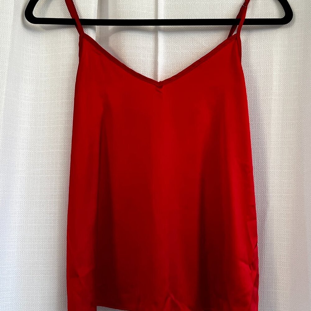 Ekouaer Womens Bright Red Satin V-Neck Adjustable Camisole Top‎ Size Small